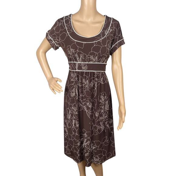 Merona Vtg Y2K Twee Brown Cream Floral Cap Sleeve Tie Back Dress SZ M - Picture 1 of 11